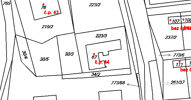 Koberovice 44 na parcele st. 67 v KÚ Koberovice, Katastrální mapa
