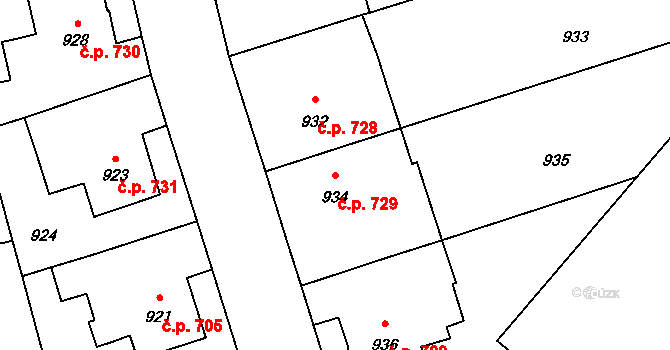 Pelhřimov 729 na parcele st. 934 v KÚ Pelhřimov, Katastrální mapa