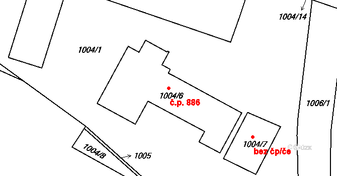 Trnovany 886, Teplice na parcele st. 1004/6 v KÚ Teplice-Trnovany, Katastrální mapa