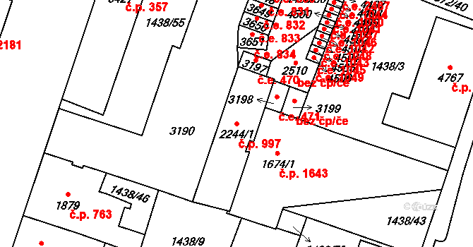 Cheb 997 na parcele st. 2244/1 v KÚ Cheb, Katastrální mapa