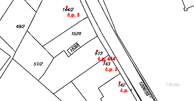Bakov nad Jizerou 454 na parcele st. 513 v KÚ Bakov nad Jizerou, Katastrální mapa