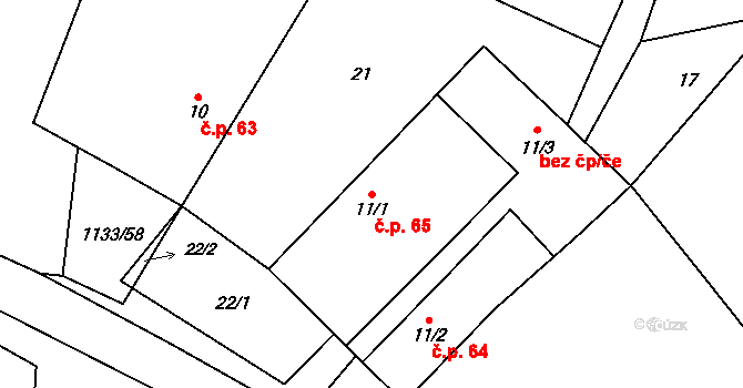 Malíkov nad Nežárkou 65, Horní Pěna na parcele st. 11/1 v KÚ Malíkov nad Nežárkou, Katastrální mapa