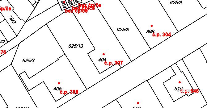 Borohrádek 307 na parcele st. 404 v KÚ Borohrádek, Katastrální mapa