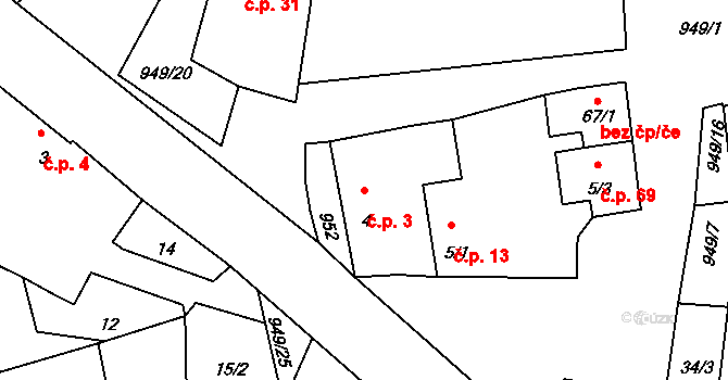 Frahelž 3 na parcele st. 4 v KÚ Frahelž, Katastrální mapa