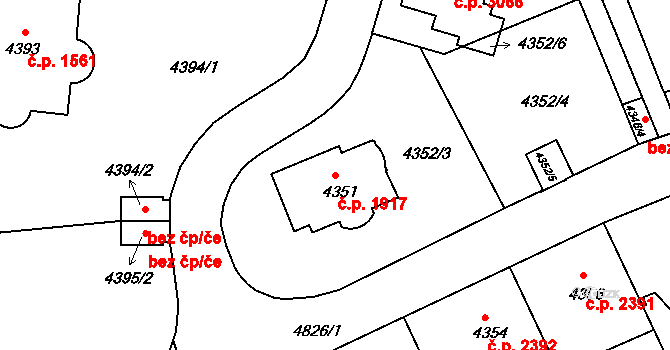 Smíchov 1917, Praha na parcele st. 4351 v KÚ Smíchov, Katastrální mapa