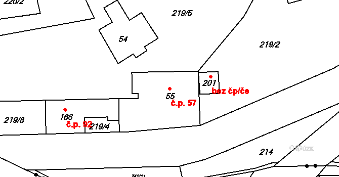 Mlýny 57, Kytlice na parcele st. 55 v KÚ Kytlické Mlýny, Katastrální mapa