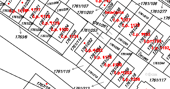 Hostivař 1202, Praha na parcele st. 1761/252 v KÚ Hostivař, Katastrální mapa