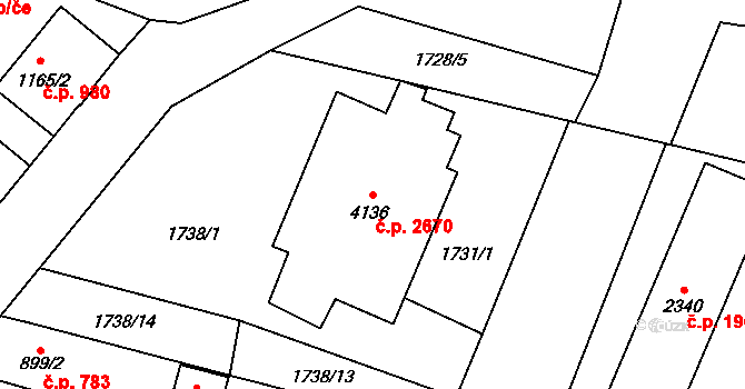 Dvůr Králové nad Labem 2670 na parcele st. 4136 v KÚ Dvůr Králové nad Labem, Katastrální mapa
