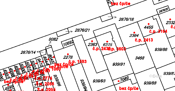 Hodonín 2439 na parcele st. 2363 v KÚ Hodonín, Katastrální mapa