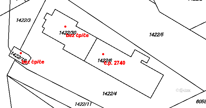 Česká Lípa 2740 na parcele st. 1422/6 v KÚ Česká Lípa, Katastrální mapa