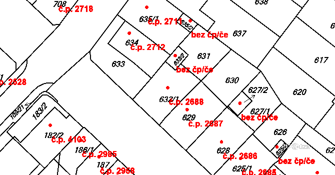 Chomutov 2688 na parcele st. 632/1 v KÚ Chomutov II, Katastrální mapa