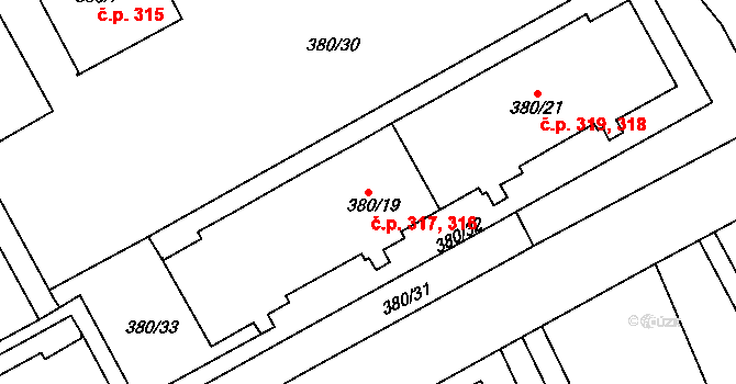 Újezdské Předměstí 316,317, Bílina na parcele st. 380/19 v KÚ Bílina-Újezd, Katastrální mapa