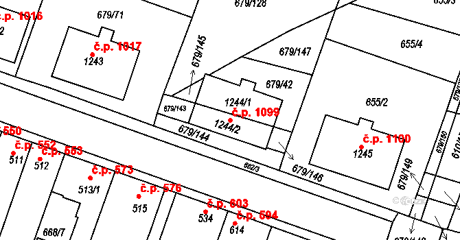 Rosice 1099 na parcele st. 1244/2 v KÚ Rosice u Brna, Katastrální mapa