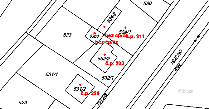 Horní Jasenka 203, Vsetín na parcele st. 532/2 v KÚ Jasenka, Katastrální mapa