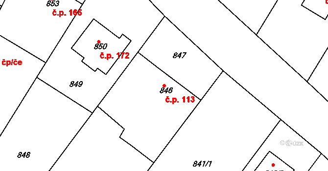 Sentice 113 na parcele st. 846 v KÚ Sentice, Katastrální mapa