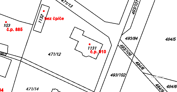 Těptín 910, Kamenice na parcele st. 1131 v KÚ Těptín, Katastrální mapa