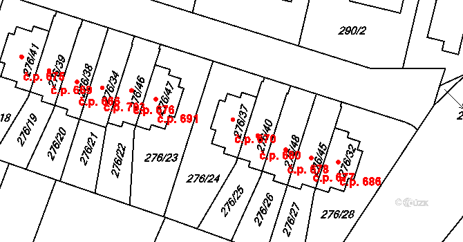 Jinonice 670, Praha na parcele st. 276/37 v KÚ Jinonice, Katastrální mapa