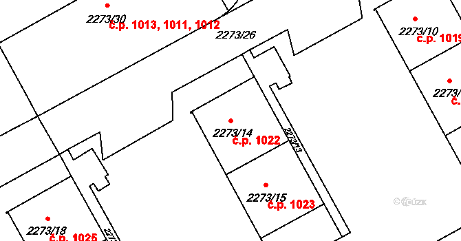 Šluknov 1022 na parcele st. 2273/14 v KÚ Šluknov, Katastrální mapa