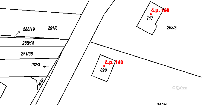 Černolice 140 na parcele st. 626 v KÚ Černolice, Katastrální mapa