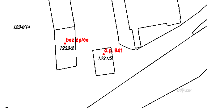 Sokolov 641 na parcele st. 1231/2 v KÚ Sokolov, Katastrální mapa