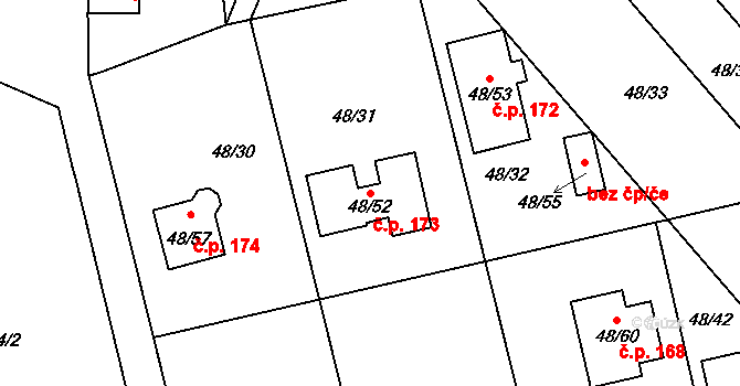 Valtířov 173, Velké Březno na parcele st. 48/52 v KÚ Valtířov nad Labem, Katastrální mapa