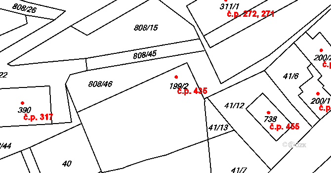 Lhenice 435 na parcele st. 199/2 v KÚ Lhenice, Katastrální mapa
