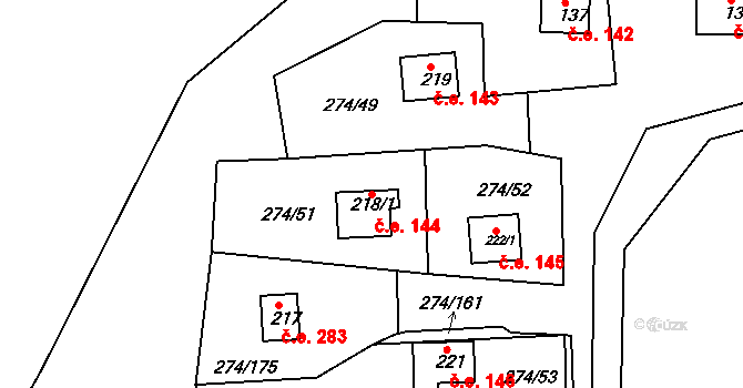Skalka 144, Cheb na parcele st. 218/1 v KÚ Skalka u Chebu, Katastrální mapa