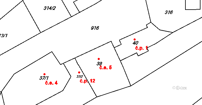 Hrádek 5, Ctiboř na parcele st. 39 v KÚ Ctiboř, Katastrální mapa