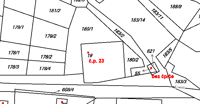 Bilina 23, Veselíčko na parcele st. 19 v KÚ Bilina, Katastrální mapa
