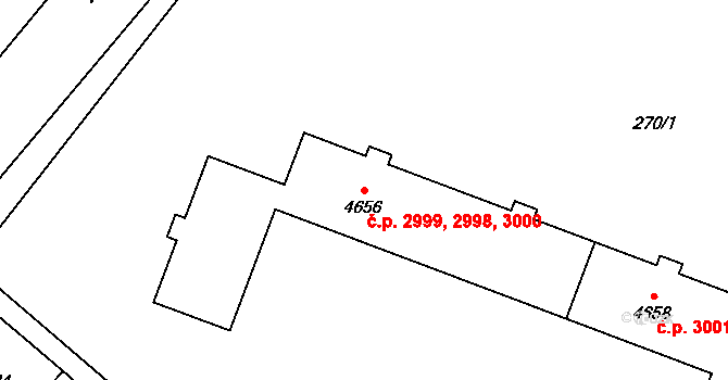 Zábřeh 2998,2999,3000, Ostrava na parcele st. 4656 v KÚ Zábřeh nad Odrou, Katastrální mapa