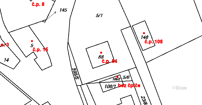 Petráveč 54 na parcele st. 88 v KÚ Petráveč, Katastrální mapa