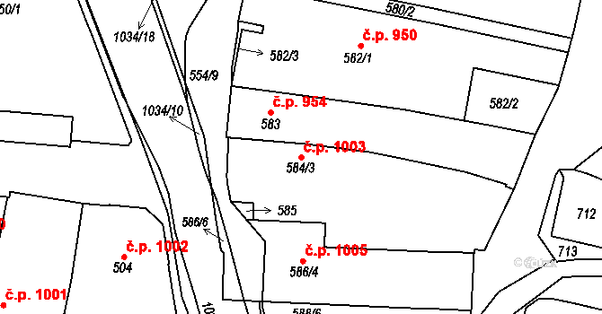 Brumov 1003, Brumov-Bylnice na parcele st. 584/3 v KÚ Brumov, Katastrální mapa