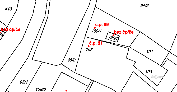 Dolní Ves 21, Fryšták na parcele st. 102 v KÚ Dolní Ves, Katastrální mapa