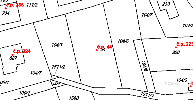 Kudlov 44, Zlín na parcele st. 54 v KÚ Kudlov, Katastrální mapa