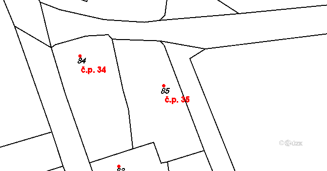 Klečůvka 35, Zlín na parcele st. 85 v KÚ Klečůvka, Katastrální mapa