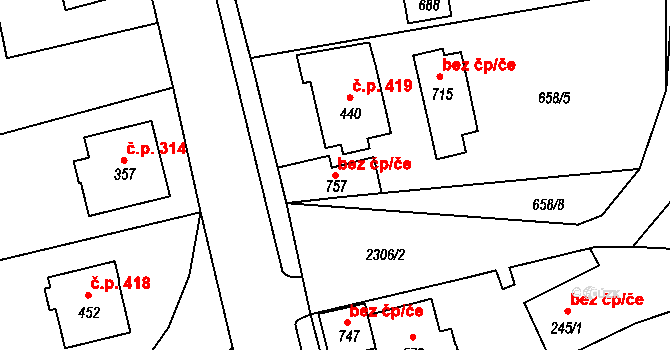 Křižanov 42300762 na parcele st. 757 v KÚ Křižanov, Katastrální mapa