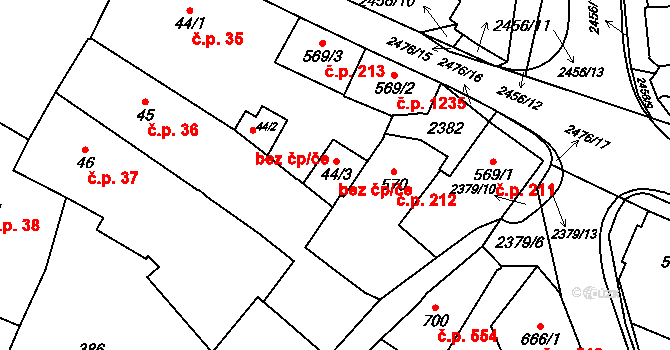 Polná 42508762 na parcele st. 44/3 v KÚ Polná, Katastrální mapa