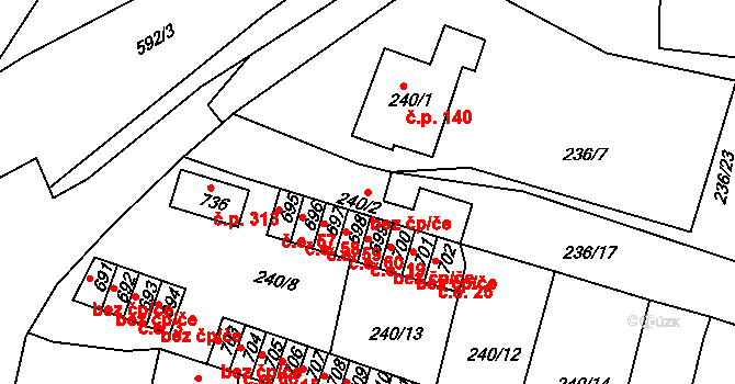 Hostomice 43289762 na parcele st. 240/2 v KÚ Hostomice nad Bílinou, Katastrální mapa