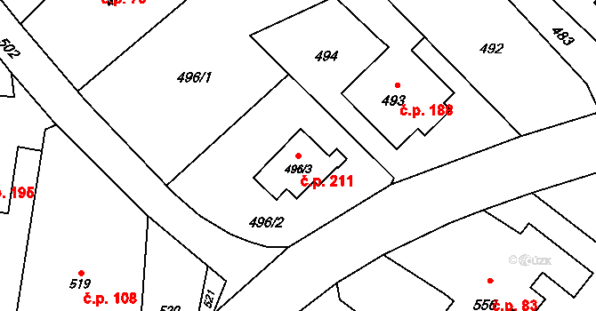 Děhylov 211 na parcele st. 496/3 v KÚ Děhylov, Katastrální mapa