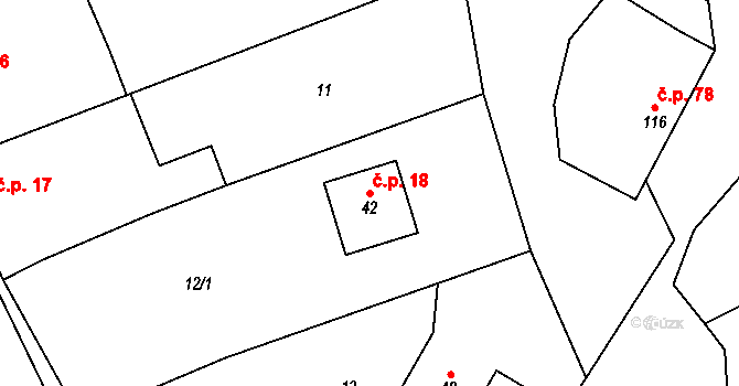 Kozlany 18 na parcele st. 42 v KÚ Kozlany u Vyškova, Katastrální mapa