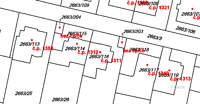 Předměstí 1311, Opava na parcele st. 2663/116 v KÚ Opava-Předměstí, Katastrální mapa