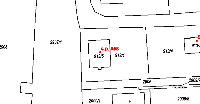 Bolatice 658 na parcele st. 913/5 v KÚ Bolatice, Katastrální mapa