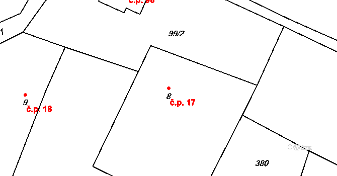 Hrabství 17, Skřipov na parcele st. 8 v KÚ Hrabství, Katastrální mapa