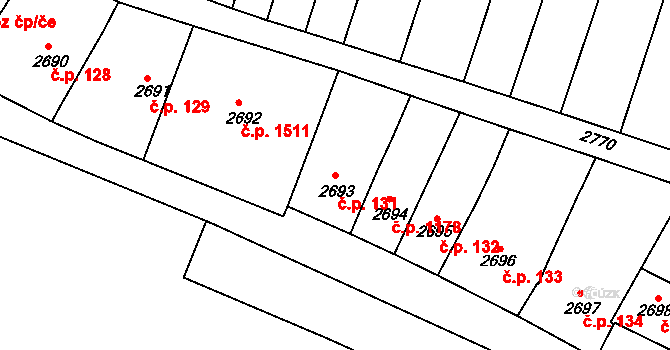 Kunovice 131 na parcele st. 2693 v KÚ Kunovice u Uherského Hradiště, Katastrální mapa