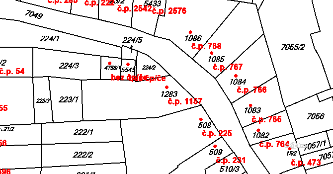 Uherský Brod 1157 na parcele st. 1283 v KÚ Uherský Brod, Katastrální mapa