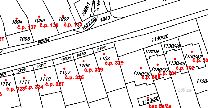 Drnovice 329 na parcele st. 1103 v KÚ Drnovice u Vyškova, Katastrální mapa
