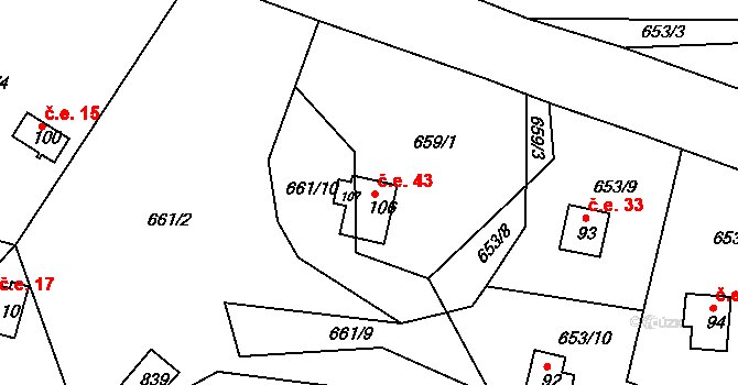 Libkov 43 na parcele st. 106 v KÚ Libkov u Nasavrk, Katastrální mapa