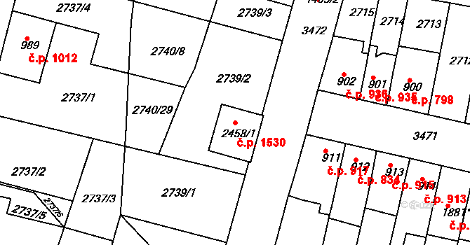 Rosice 1530 na parcele st. 2458/1 v KÚ Rosice u Brna, Katastrální mapa