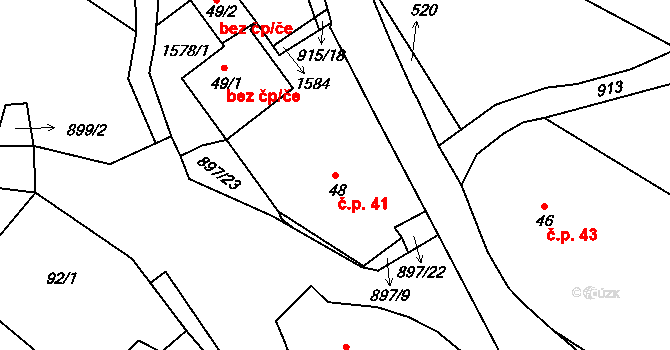 Svučice 41, Mišovice na parcele st. 48 v KÚ Svučice, Katastrální mapa