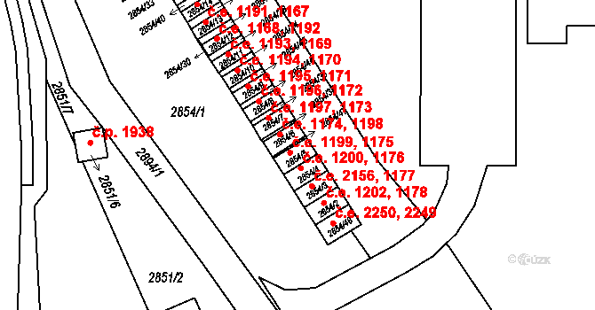 Český Těšín 1175,1199 na parcele st. 2854/5 v KÚ Český Těšín, Katastrální mapa